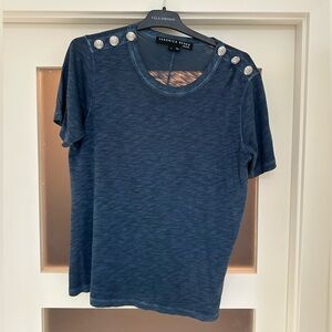 Veronica Beard Navy Short Sleeve Too with button sleeve detail